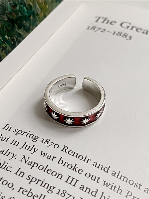red 925 Sterling Silver Enamel Star Vintage Band Ring