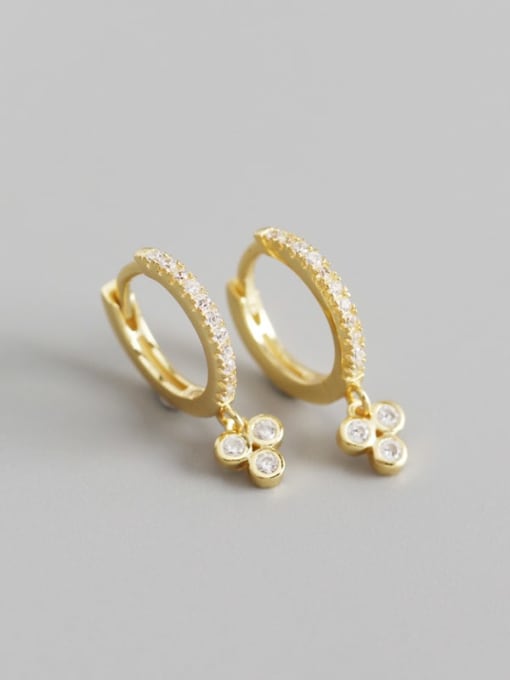 2#Gold (white stone) 925 Sterling Silver Rhinestone White Geometric Trend Huggie Earring