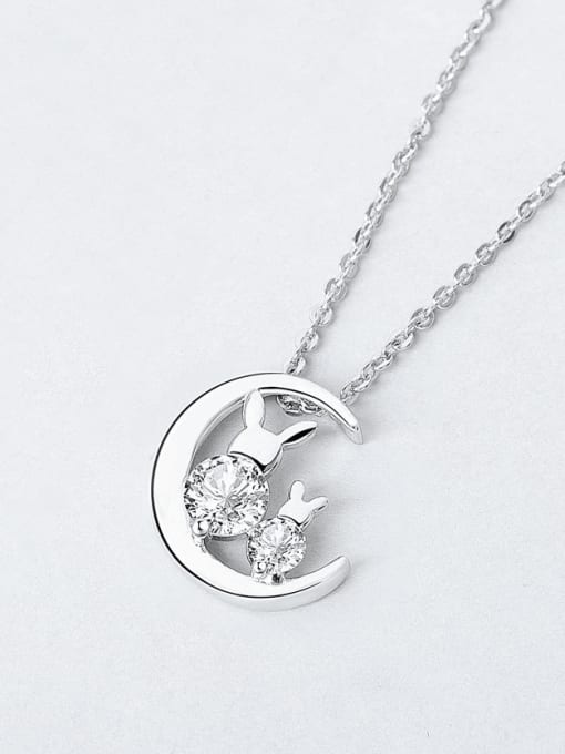 Platinum 925 Sterling Silver Cubic Zirconia Moon Minimalist Necklace