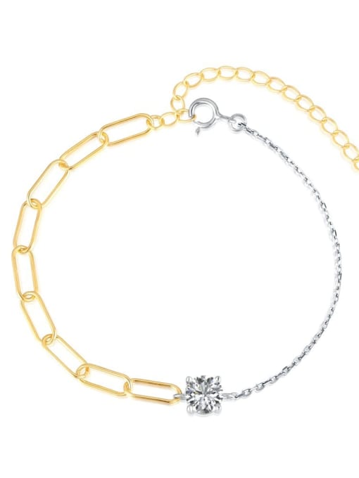 DY150155 S G WH 925 Sterling Silver Cubic Zirconia Heart Minimalist Asymmetrical Chain Link Bracelet