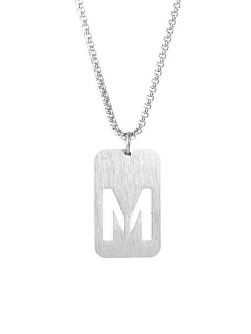 Letter M Pearl Chain Titanium Steel Letter Minimalist Long Strand Necklace