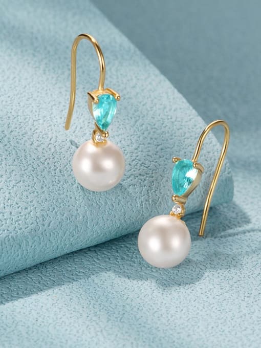 YUANFAN 925 Sterling Silver Imitation Pearl Geometric Minimalist Hook Earring 2