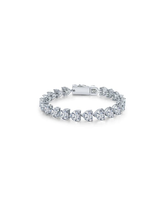 A&T Jewelry 925 Sterling Silver High Carbon Diamond Heart Dainty Bracelet 0