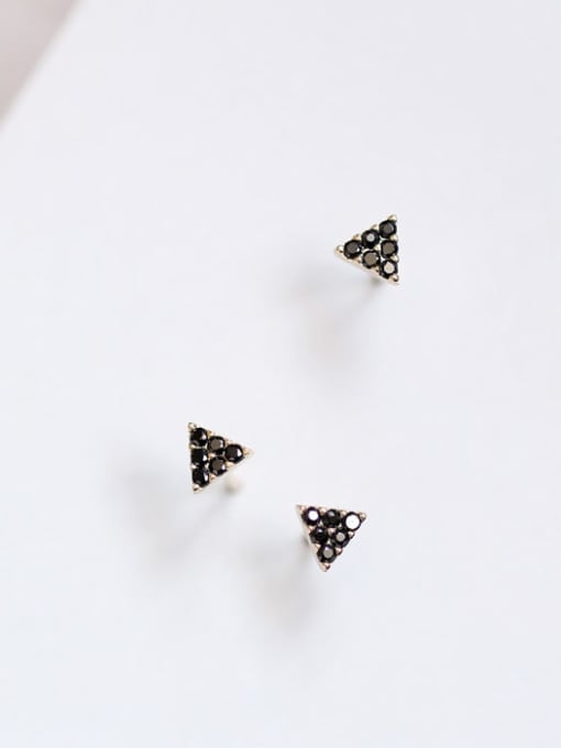 ZEMI 925 Sterling Silver Cubic Zirconia Black Triangle Dainty Stud Earring 2
