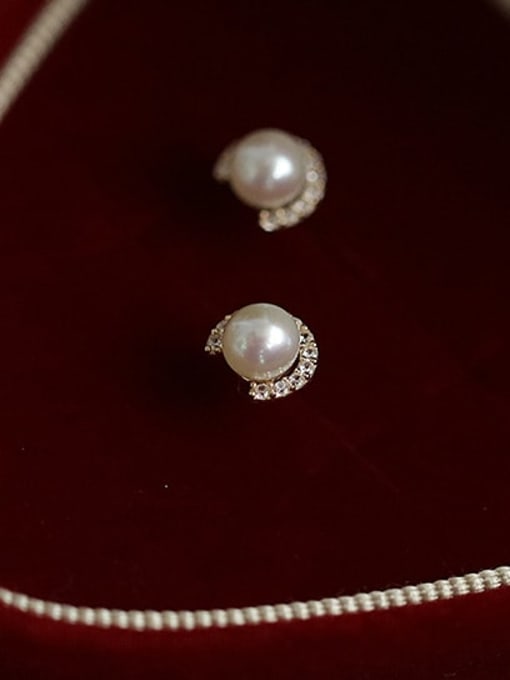 ZEMI 925 Sterling Silver Imitation Pearl Ball Dainty Stud Earring 0