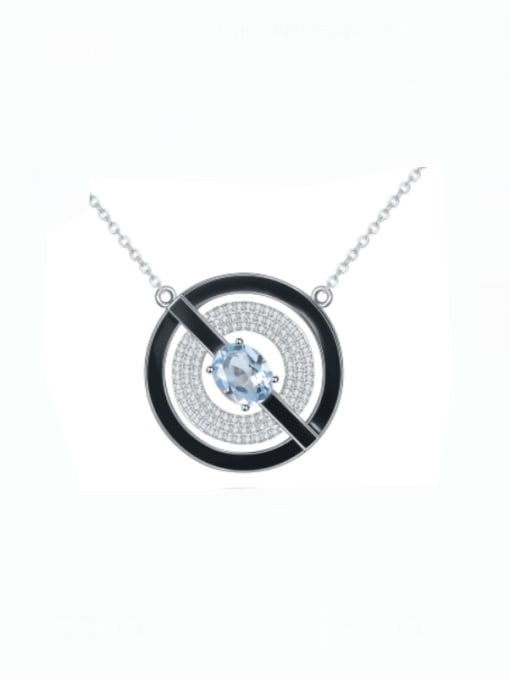 Sky Blue Topaz Pendant + chain 925 Sterling Silver Natural  Topaz Geometric Luxury Necklace