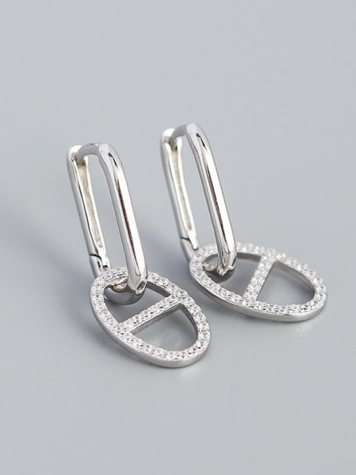 Platinum 925 Sterling Silver Cubic Zirconia Geometric Minimalist Drop Earring