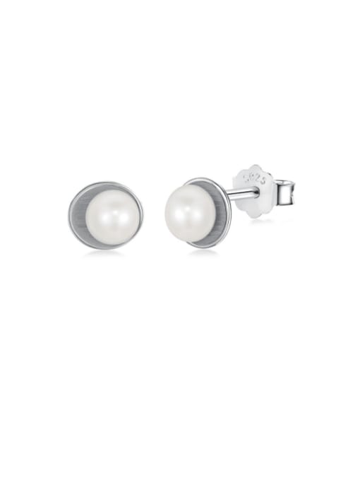 DY1D0257 S W WH 925 Sterling Silver Imitation Pearl Geometric Minimalist Stud Earring
