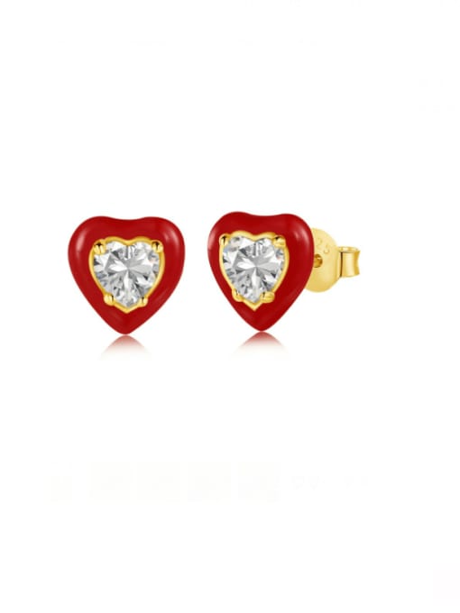 DY1D0215 S G WH 925 Sterling Silver Cubic Zirconia Enamel Heart Cute Stud Earring