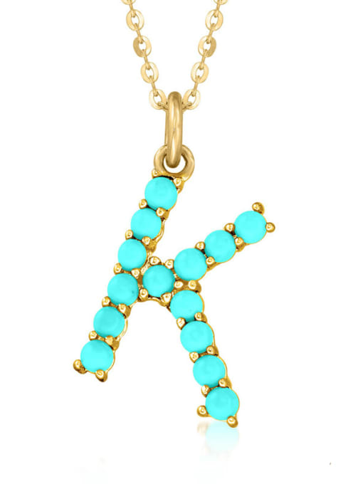 Gold K 925 Sterling Silver Turquoise Letter Dainty Necklace