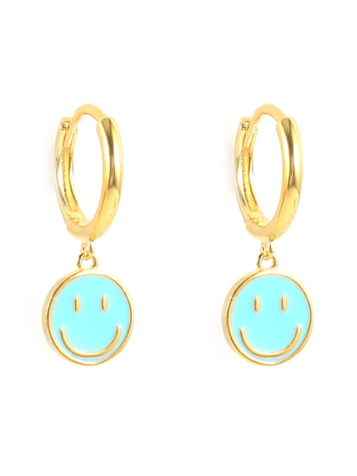 Golden +Turquoise 925 Sterling Silver Enamel Smiley Minimalist Huggie Earring