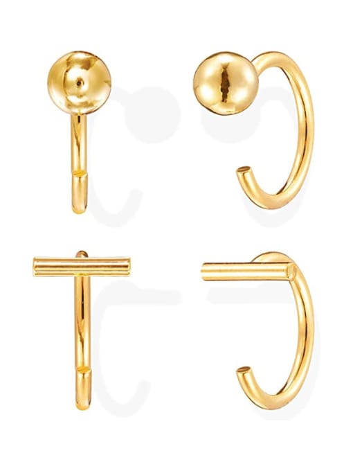 Gold 3 (two pair set) 925 Sterling Silver Cubic Zirconia Geometric Minimalist Stud Earring