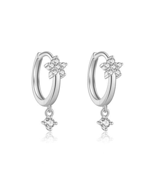 Platinum (White Stone) 925 Sterling Silver Cubic Zirconia Flower Dainty Stud Earring