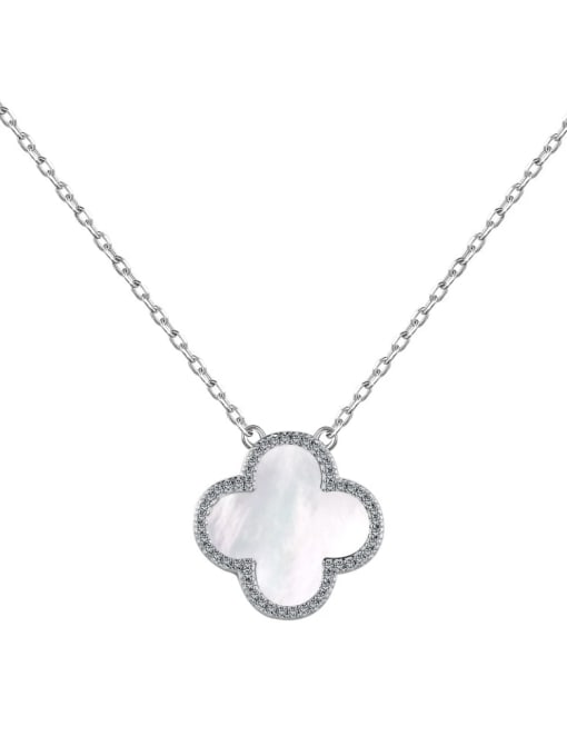 DY190685 S white 925 Sterling Silver Shell Clover Minimalist Necklace