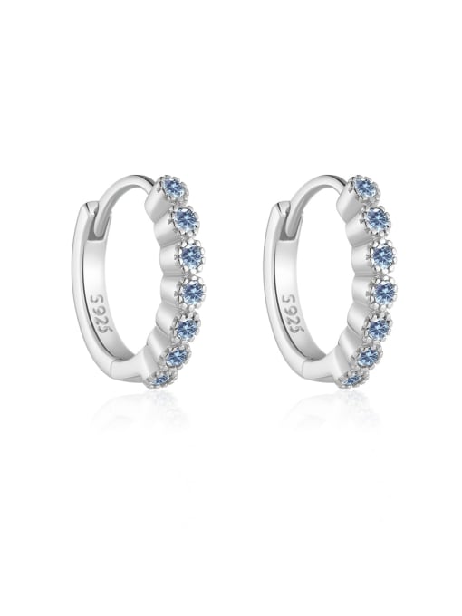 Platinum Blue Stone Ear Ring 925 Sterling Silver Cubic Zirconia Geometric Dainty Stud Earring