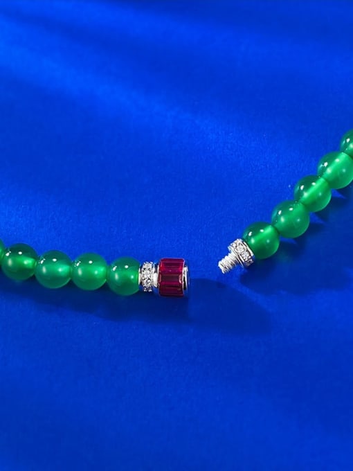 M&J 925 Sterling Silver Jade Round Vintage Beaded Necklace 2