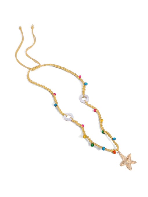 Yellow n70248 Alloy Shell Cotton Beads Rope  Star Hand-Woven Artisan Lariat Necklace