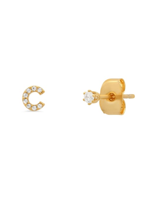 Gold C 925 Sterling Silver Cubic Zirconia Letter Minimalist Stud Earring