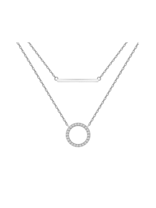 silvery 925 Sterling Silver Cubic Zirconia Geometric Minimalist Multi Strand Necklace