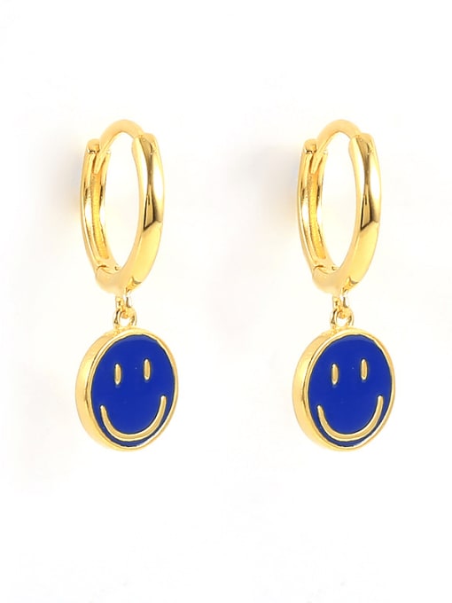 Gold +Blue 925 Sterling Silver Enamel Smiley Minimalist Huggie Earring