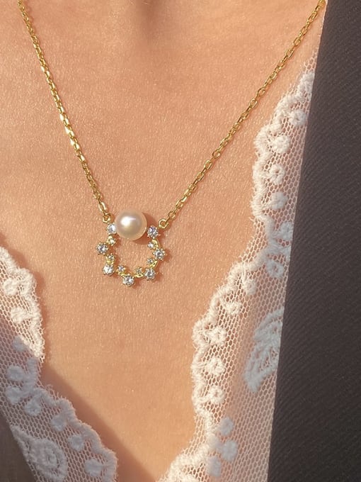ZEMI 925 Sterling Silver Imitation Pearl Flower Dainty Necklace 1