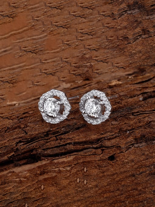 A&T Jewelry 925 Sterling Silver Cubic Zirconia Geometric Dainty Stud Earring 3