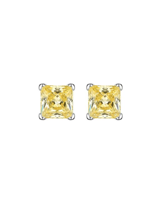 E058 Yellow 925 Sterling Silver High Carbon Diamond Square Luxury Stud Earring