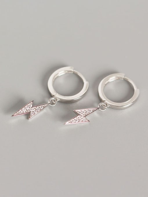 Platinum 925 Sterling Silver Cubic Zirconia White Geometric Minimalist Huggie Earring