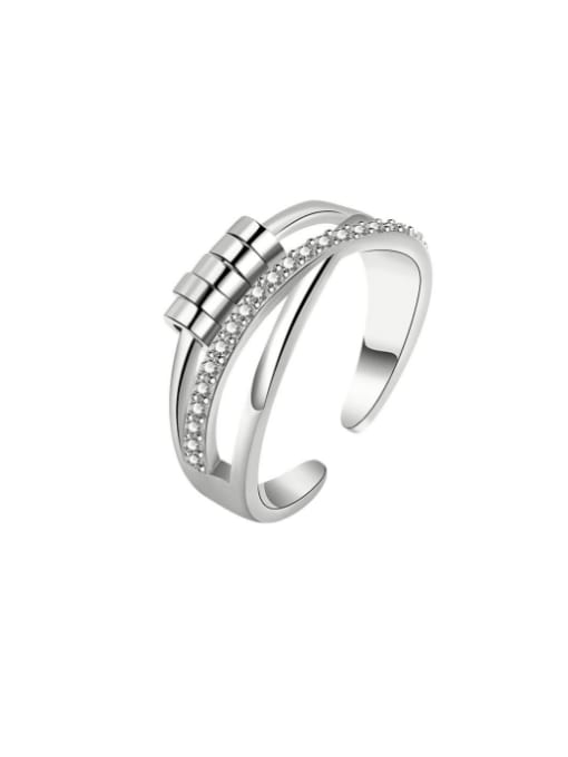 Platinum 925 Sterling Silver Cubic Zirconia Geometric Dainty  Can Be Rotated  Stackable Ring