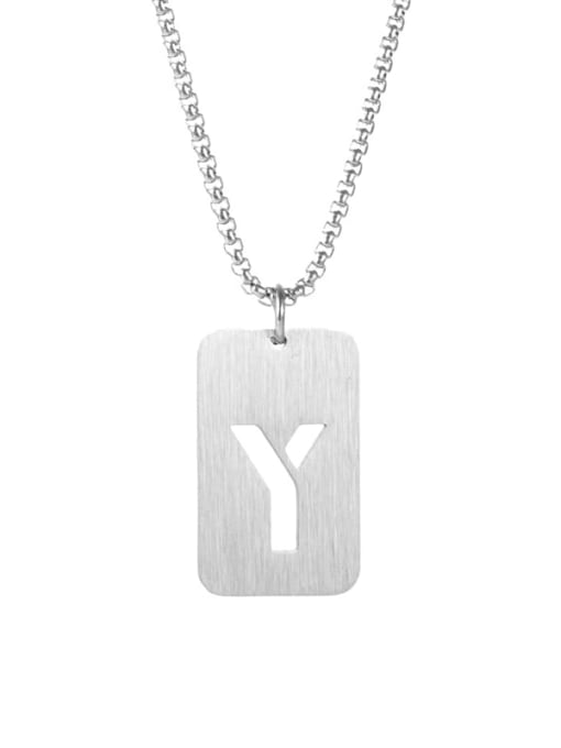 Letter Y Pearl Chain Titanium Steel Letter Minimalist Long Strand Necklace
