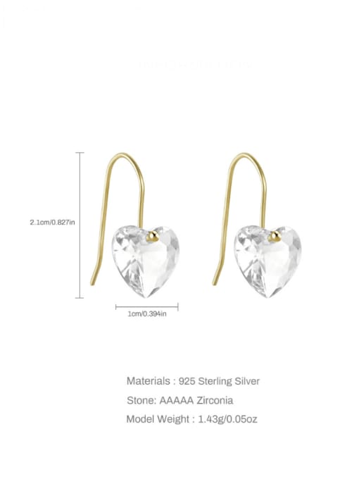 YUANFAN 925 Sterling Silver Cubic Zirconia Heart Minimalist Hook Earring 3