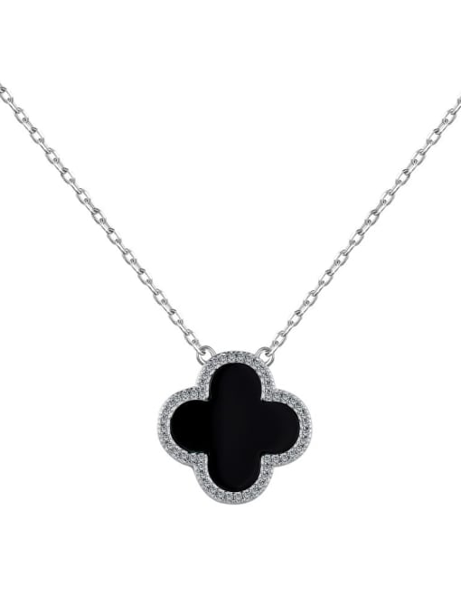 DY190685 S black 925 Sterling Silver Shell Clover Minimalist Necklace