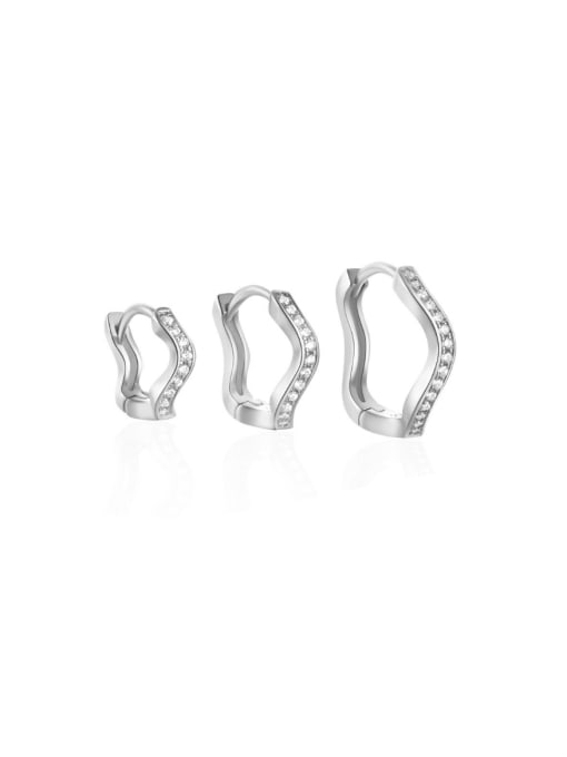 Set of 3 platinum 925 Sterling Silver Cubic Zirconia Geometric Dainty Huggie Earring