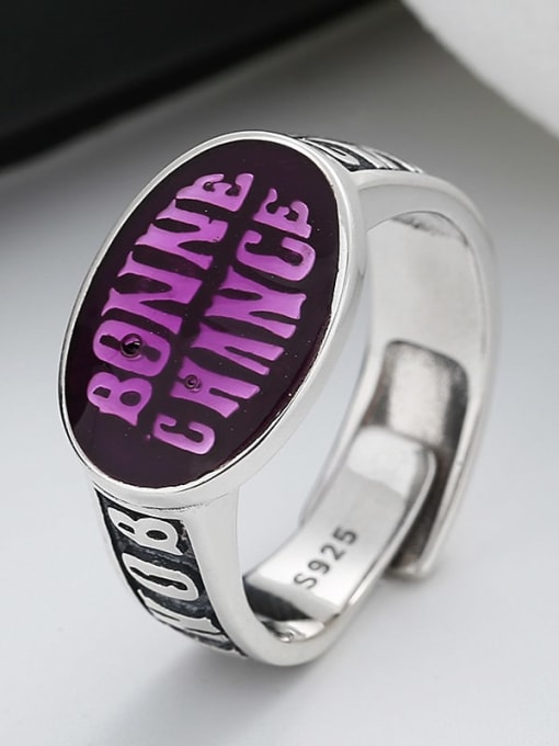 618j purple about 6.7g 925 Sterling Silver Enamel Letter Vintage Band Ring