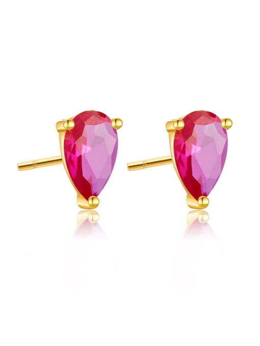 18k Golden Rose Red 925 Sterling Silver Cubic Zirconia Water Drop Dainty Stud Earring