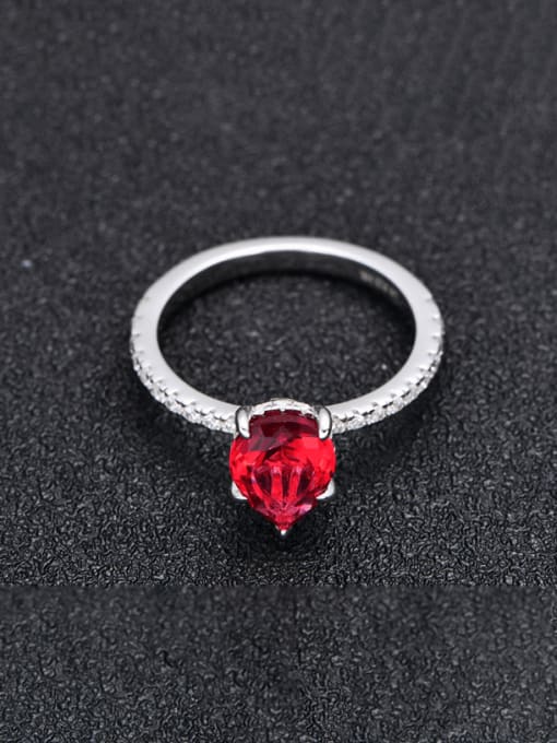 red 925 Sterling Silver 5A Cubic Zirconia Water Drop Luxury Band Ring