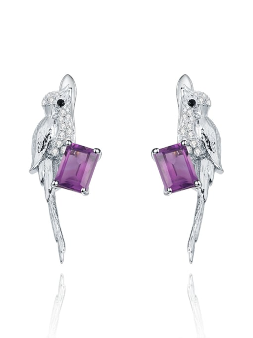 Natural Amethyst Earrings 925 Sterling Silver Natural Stone Bird Classic Stud Earring