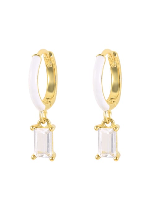 Gold +White 925 Sterling Silver Cubic Zirconia Enamel Geometric Minimalist Huggie Earring