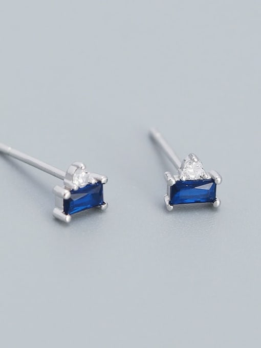 Platinum (Blue Stone) 925 Sterling Silver Cubic Zirconia Geometric Minimalist Stud Earring