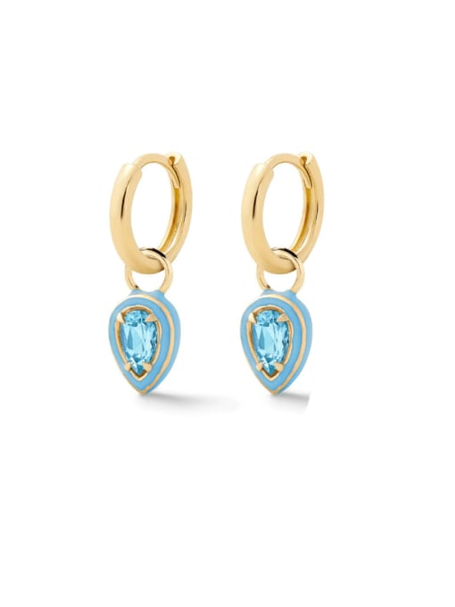 Golden +Sky Blue 925 Sterling Silver Cubic Zirconia Heart Minimalist Huggie Earring