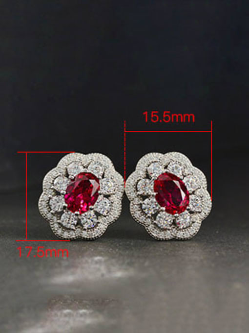 A&T Jewelry 925 Sterling Silver High Carbon Diamond Red Flower Luxury Stud Earring 2