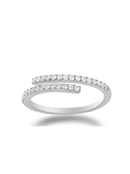 Platinum Color 925 Sterling Silver Cubic Zirconia White Geometric Minimalist Stackable Ring