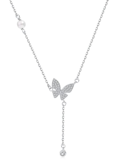 Platinum YC190172 925 Sterling Silver Cubic Zirconia Butterfly Minimalist Lariat Necklace