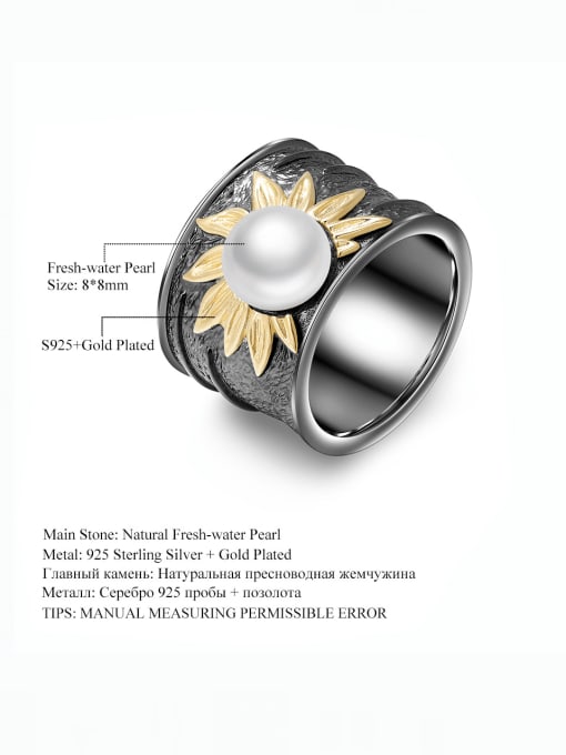 Natural pearl ring 925 Sterling Silver Imitation Pearl Geometric Artisan Band Ring