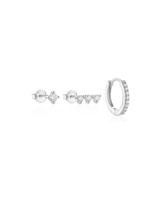 3 pieces per set in platinum  7 925 Sterling Silver Cubic Zirconia Geometric Dainty Huggie Earring
