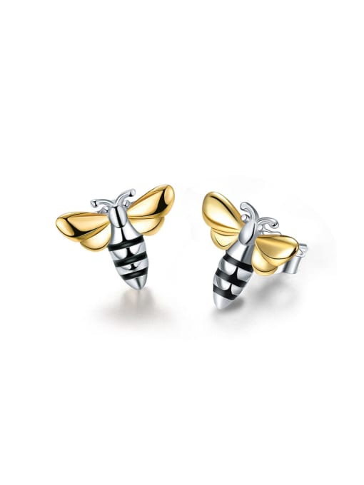 LOLUS 925 Sterling Silver cute bee color separation Dainty Stud Earring
