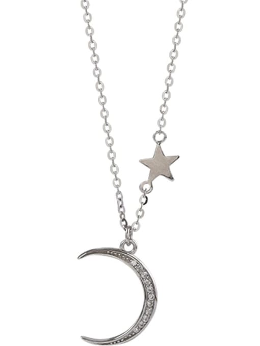 ZEMI 925 Sterling Silver Rhinestone Star Moon Dainty Necklace 0