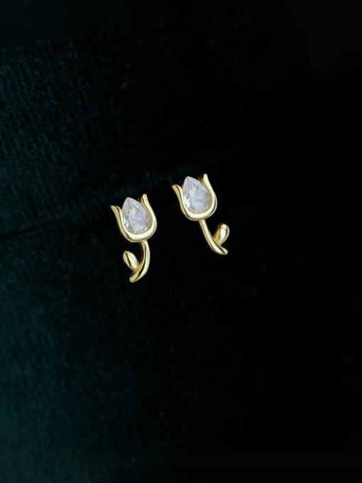 YUANFAN 925 Sterling Silver Cubic Zirconia Flower Dainty Stud Earring 2
