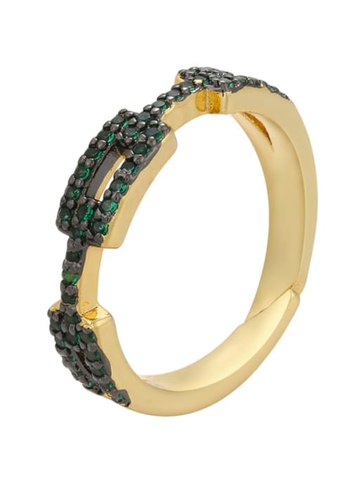 Gold gun black green diamond Brass Rhinestone Geometric Dainty Band Ring