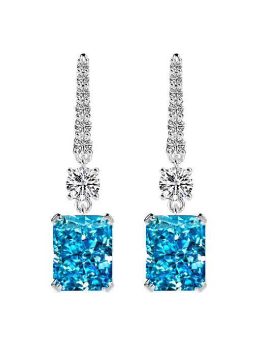E 0213 blue 925 Sterling Silver High Carbon Diamond Geometric Dainty Hook Earring